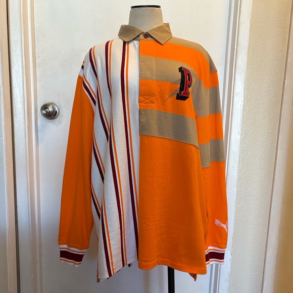 PUMA Freedom Rugby Vibrant Orange Tan White Burgundy Relaxed Fit Shirt $95 NWT M - Picture 5 of 14